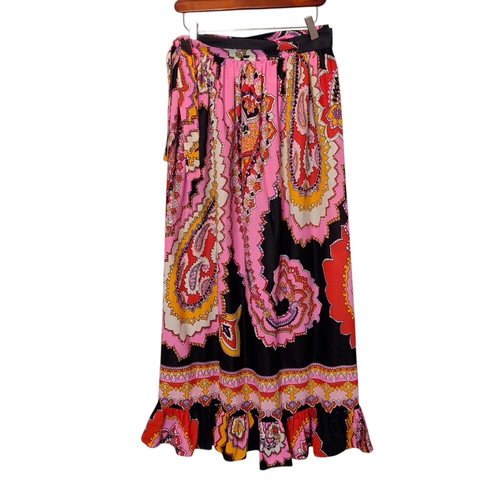 Vintage 60s 70s Ellen Tracy Sz S Pink Black Paisley Mod Maxi Wrap Skirt